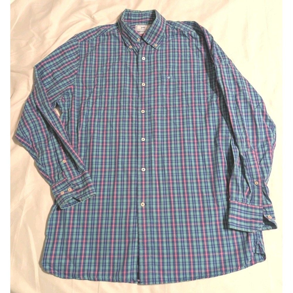 Southern Tide Blue & Pink Plaid Button Down Shirt Classic Fit Size Medium
